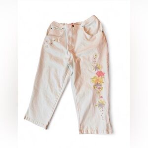 Quacker Factory White Floral Embroidered Pants Elastic Waist Size 1X